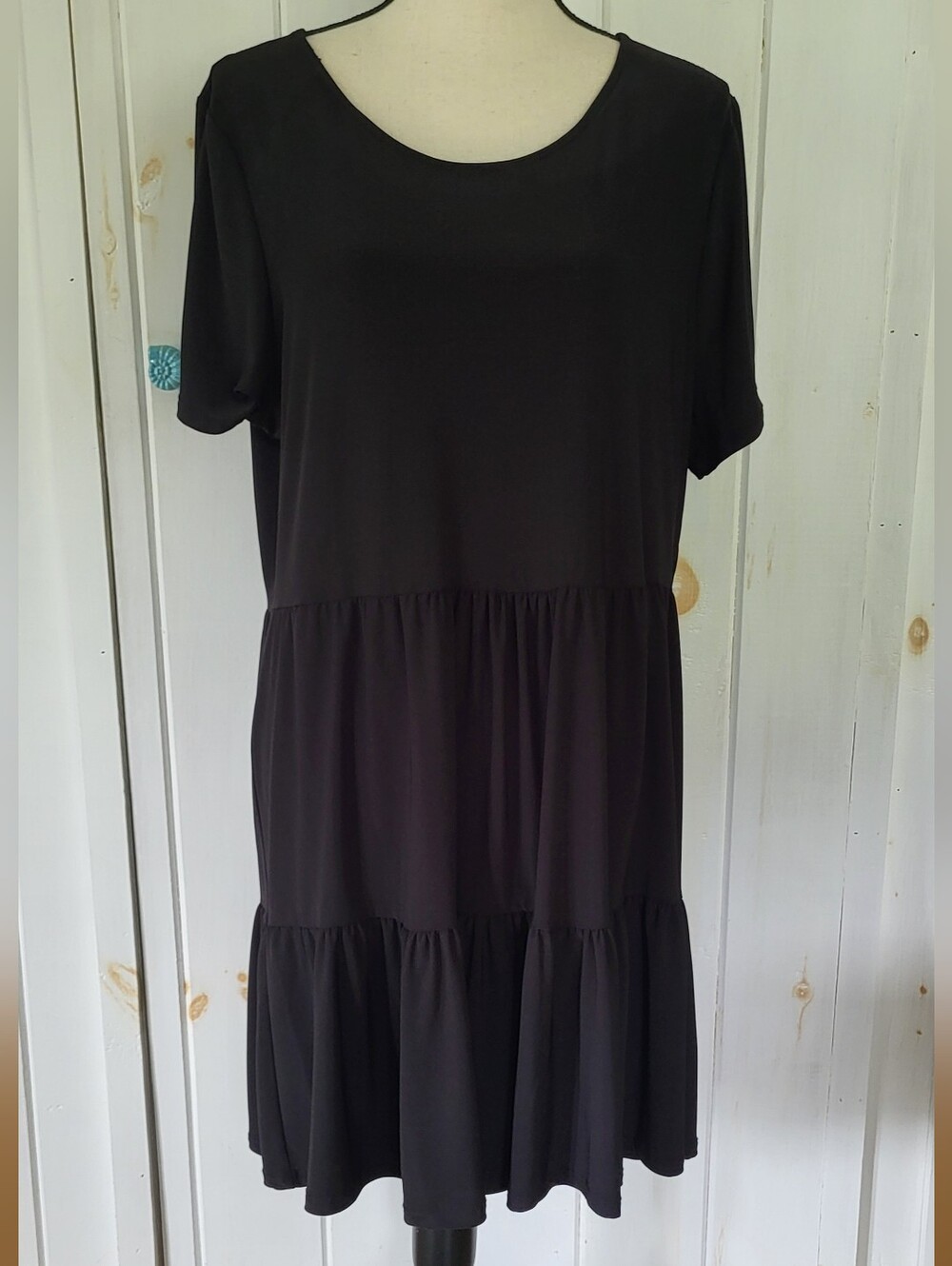 Nicole Miller Womens Tiered Dress Black Short Sleeve